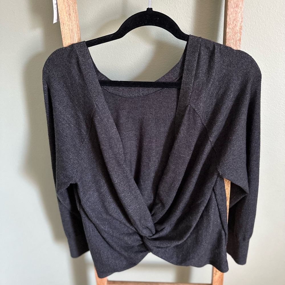Victoria Secret Sweater Open Back Vneck Twist Tie Grey